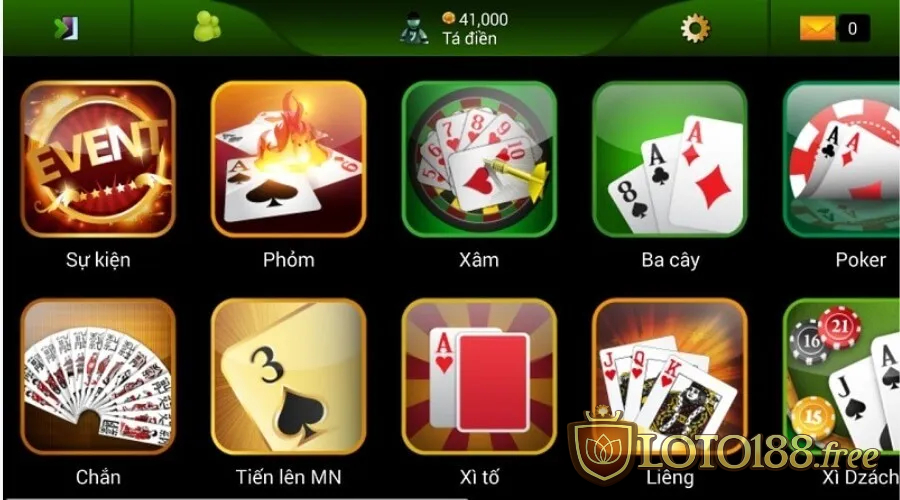 Sảnh Game bài Loto188 có đa dạng các trò chơi